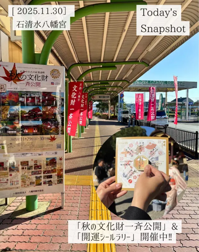 11月30日㊐「秋の文化財一斉公開」2日目！
本日も文句なしの秋晴れの空が広がっています。
八幡市内の9会場（石清水八幡宮、善法律寺、正法寺、飛行神社、神應寺、単伝庵、相槌神社、八角堂、松花堂庭園・美術館）では、今日も、特別拝観や文化財特別公開、限定朱印の授与、物産市、お茶席などが行われ、花手水や生け花のしつらえもお楽しみいただけます！
さらに昨年大好評をいただいた「秋の文化財一斉公開 開運シールラリー」も同時開催！
京阪石清水八幡宮駅前観光案内所で参加台紙（1,000円）を購入し、文化財一斉公開の会場をめぐって9枚すべての開運シールを集めた方には、コンプリート賞として記念フレームをプレゼントします！
紅葉まっさかりの京都八幡市へ、ぜひおこしください！

以下、各会場の内容です。
〈石清水八幡宮〉
@iwashimizuhachimangu_grace
◎特別昇殿参拝
国宝の社殿を神職がご案内。通常非公開の文化財や本年の「勅祭・石清水祭」で供された供花神饌も展示されます。
11月29日(土)・11月30日(日)　① 11:00～　②14:00～　(所要時間40分ほど)
◆初穂料大人1,000円
◎書院石庭公開　11月29日(土)・30日(日)
◎春夏秋冬刺繍御朱印授与（全4種）　11月29日(土)・30日(日)
◆初穂料1,500円

〈善法律寺〉
@zenporitsuji
◎特別拝観　11月29日(土)・30日(日)　12:00～16:00
◆拝観料：500円
◎もみじ茶席　11月29日(土)・30日(日)　12:00～16:00
◆茶席券600円（煎茶と亥の子餅）
◎「八幡大菩薩御影朱印」
◆朱印料500円
◎善法律寺 秋の紅葉ライトアップ
11月29日(土)・30日(日)　17:30～20:00
主催:八幡市商工会

〈正法寺〉
◎特別拝観　11月29日(土)・30日(日)　10:00～15:00
重要文化財の本堂・大方丈・唐門をはじめ全長4m80cmにも及ぶ木造阿弥陀如来坐像も特別公開。
◆拝観料700円

〈飛行神社〉
@hikoujinjya1915
◎神楽・能管奉納演奏　11月30日（日）①11：30～　②13:30～
◎八幡浜市物産展　11月29日（土）・30日（日）10:00～15:00

〈神應寺〉
@hofukuji_jinnouji
◎特別拝観　11月29日(土)・30日(日)　10:00～15:00
２日間限定で本堂の特別拝観が行われるほか、寺宝「竹虎図杉戸絵」(狩野山雪・筆)も公開。さらに奥ノ院・杉山谷不動尊では、秘仏の本尊「不動明王像」が特別開帳されます。
◆拝観料500円

〈単伝庵〉　拝観11月29日(土)・30日(日)　9:00～15:00
◎お茶席　　11月29日(土)・30日(日)　10:00～15:00
◆茶席券500円（お抹茶と和菓子）※拝観料・らくがき祈願料込み
◎秋の文化財一斉公開記念朱印
◆朱印料300円

〈相槌神社〉
@aituti.kasugaginga_official
【秋の文化財一斉公開記念特別朱印】11月29日(土)・30日(日)　9:30～15:00頃まで※御朱印授与は春日神社社務所にて
◆初穂料500円～700円　

〈八角堂〉
◎堂内特別公開　11月29日(土)・30日(日)　10:00～15:00
◎市文化財課職員による解説　11月29日(土)・30日(日)　①11:00～　②14:00～
※駐車場はありません。公共交通機関でお越しください。

〈松花堂庭園・美術館〉　
@shokado_garden_art_museum
◎草庵「松花堂」特別公開　11月29日(土)・30日(日)
現在改修工事中の内園・草庵「松花堂」を2日間限定で特別公開。
◆庭園入園料300円
◎松花堂美術館では、令和7年特別展「加賀藩の美術工芸と松花堂昭乗-茶の湯、懐石、もてなしのこころ-」を開催中
◆特別展観覧料600円

詳しくは、プロフィールページからリンクをチェック！　
　
‪#文化財一斉公開‬
‪#石清水八幡宮‬
‪#善法律寺‬
‪#正法寺‬
‪#飛行神社‬
‪#八角堂‬
‪#単伝庵‬
‪#相槌神社‬
‪#松花堂庭園美術館
#紅葉
#八幡市
#八幡市観光協会
‪#京都‬
#kyoto
#京都やわた図鑑
#やわふぉと
#yawata
#kyoto_yawastagram
#kyotophoto
#japan
#discoveryourkyoto‬